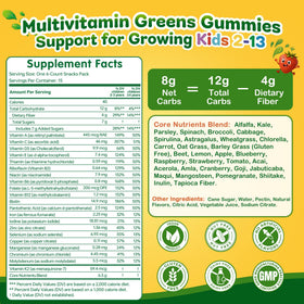Gummies Vitrcestrs Super Greens, ingrédients listés sur l'emballage