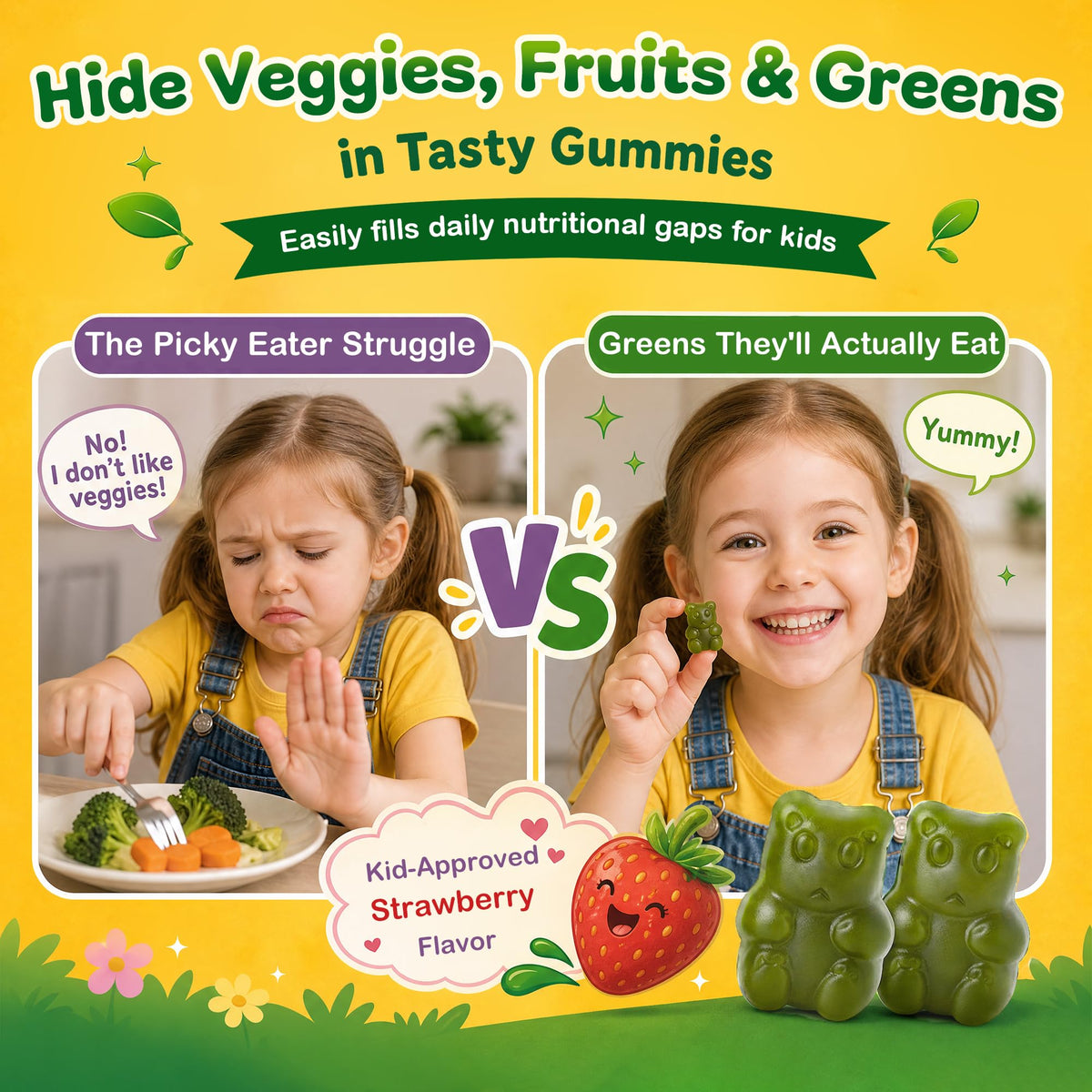 Gummies Vitrcestrs Super Greens, vue de face avec étiquette