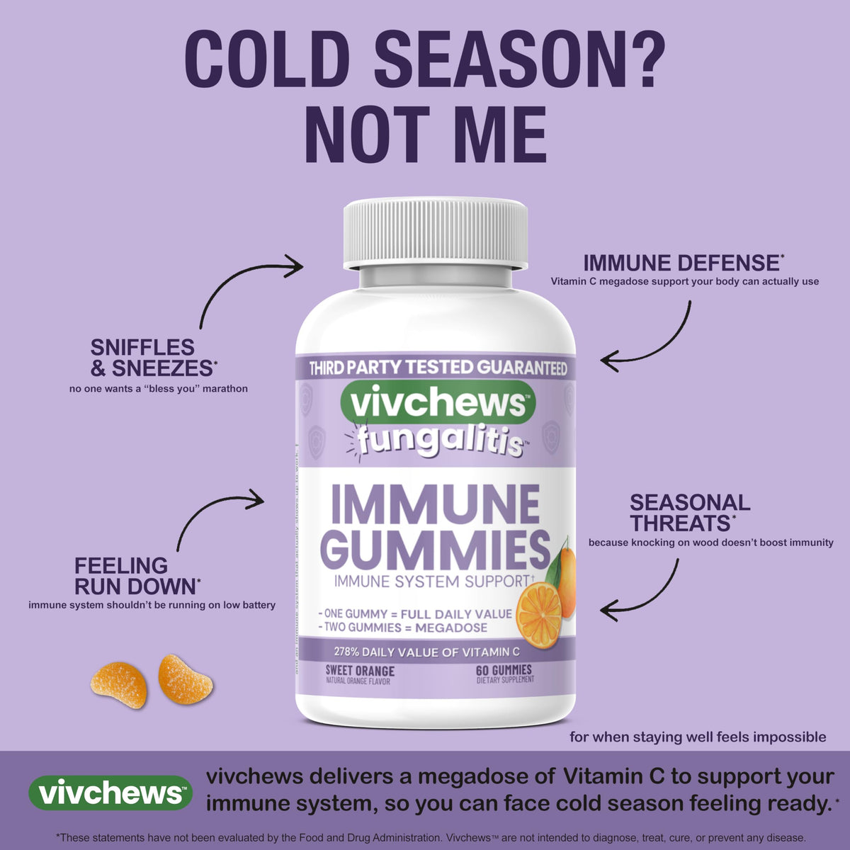 Gummies vivchews en gros plan, mettant en avant leur aspect naturel