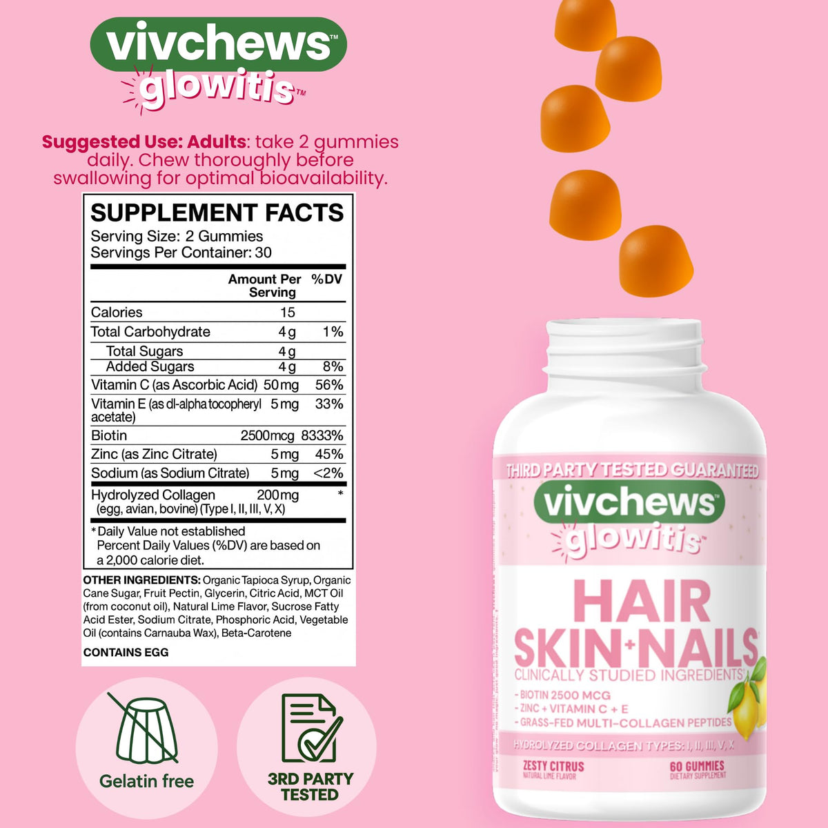 Gummies vivchews Glowitis dans une main avec une vue d'ensemble