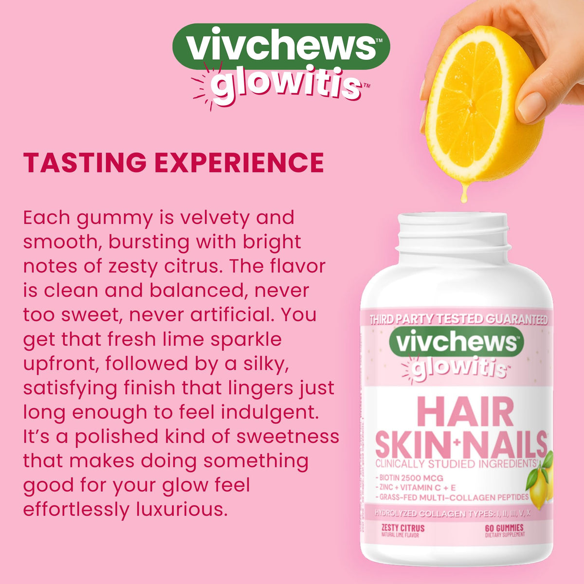 Gummies vivchews Glowitis sur une table avec d'autres compléments