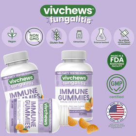 Gummies vivchews sur une table, montrant leur taille et forme