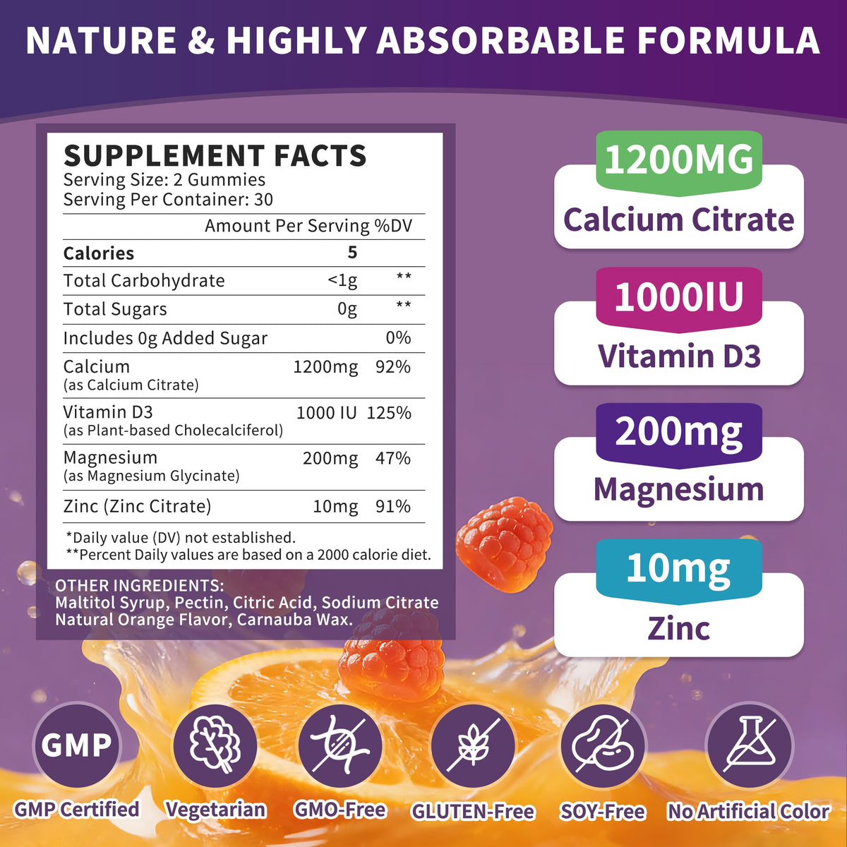 Gummies Wanish Calcium Citrate 1200 mg à côté d'un verre d'eau