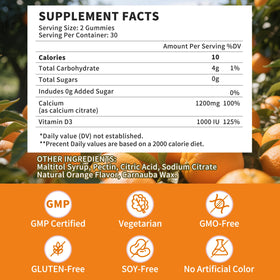 Gummies Wanish Calcium Citrate 1200mg avec Vitamine D3, goût orange