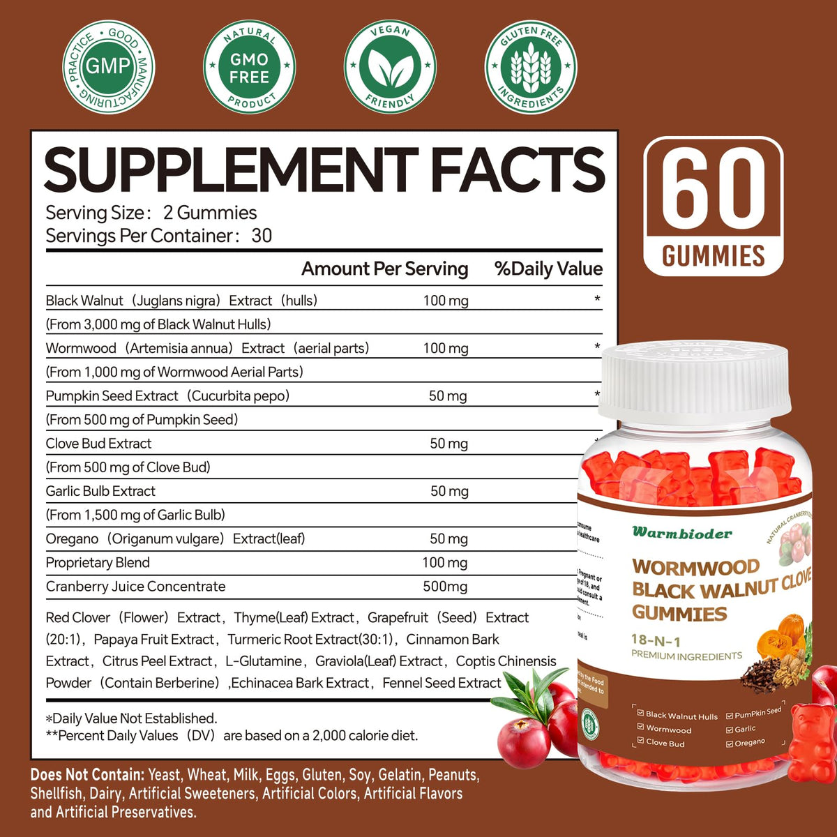 Gummies Warmbioder 18 en 1 avec les dimensions de l'emballage