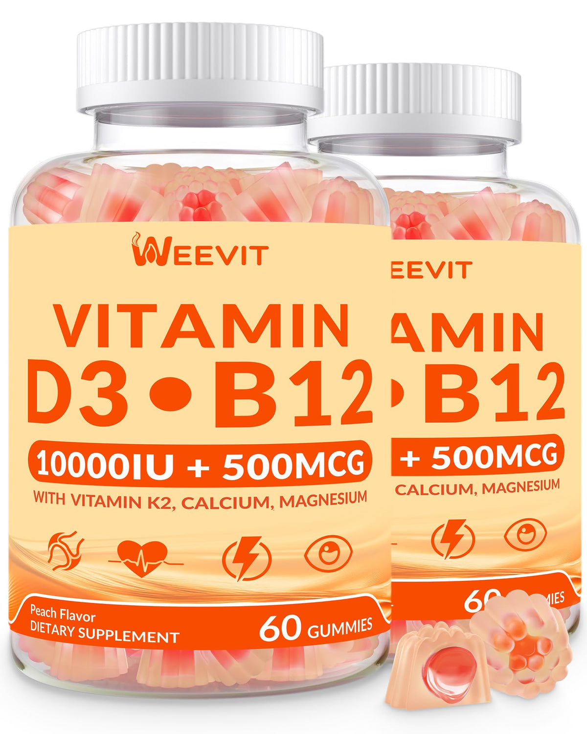 Gummies WEEVIT D3 B12 10000 IU et 500 mcg, vue de face