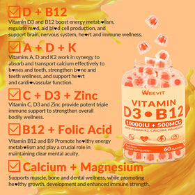Gummies WEEVIT D3 B12, présentation des gummies individuelles