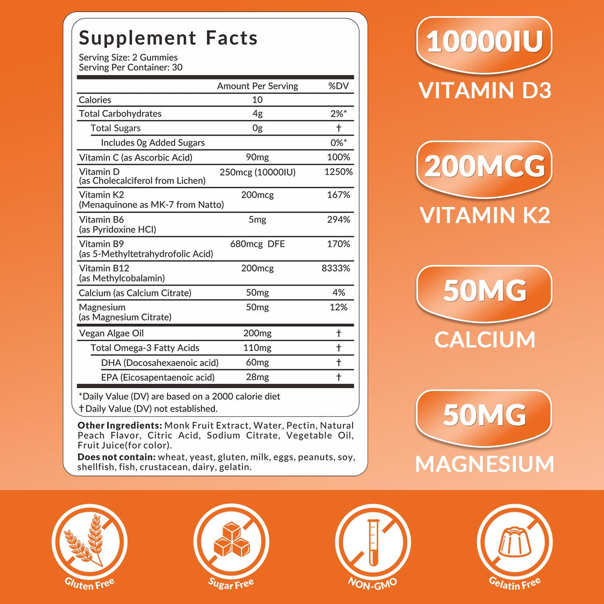 Gummies WEEVIT, ingrédients principaux sur l'emballage