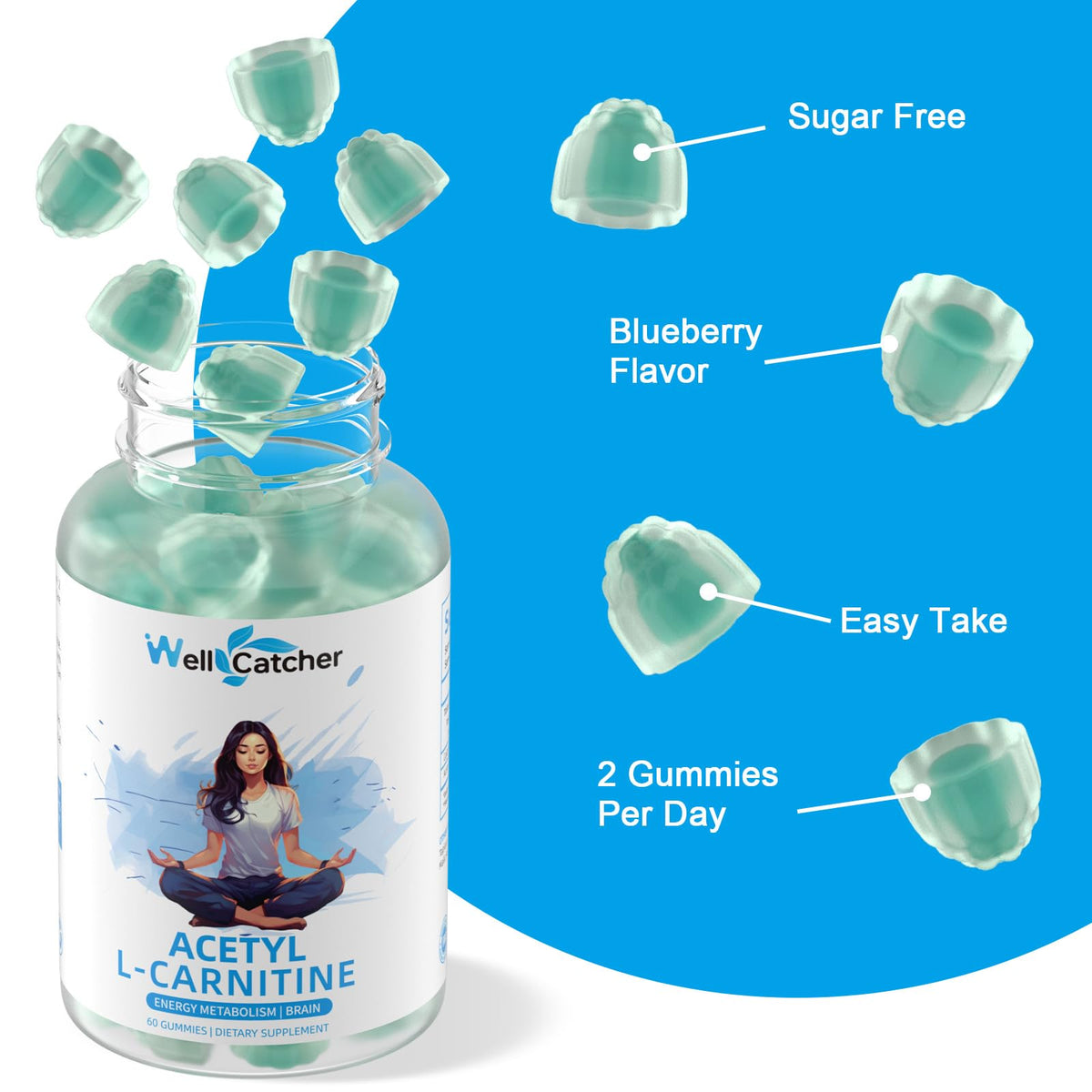 Gummies Wellcatcher Acétyl L-Carnitine 1000MG à côté d'un carnet