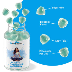 Gummies Wellcatcher Acétyl L-Carnitine 1000MG à côté d'un carnet