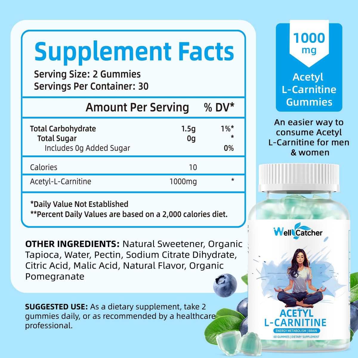Gummies Wellcatcher Acétyl L-Carnitine 1000MG à la myrtille