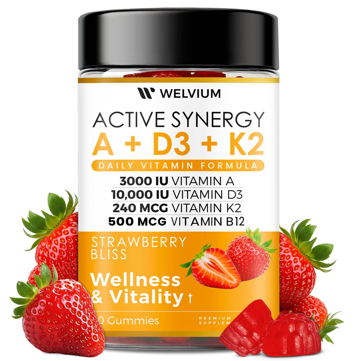 Gummies WELVIUM ADK 10 avec saveur de fraise, emballage avant