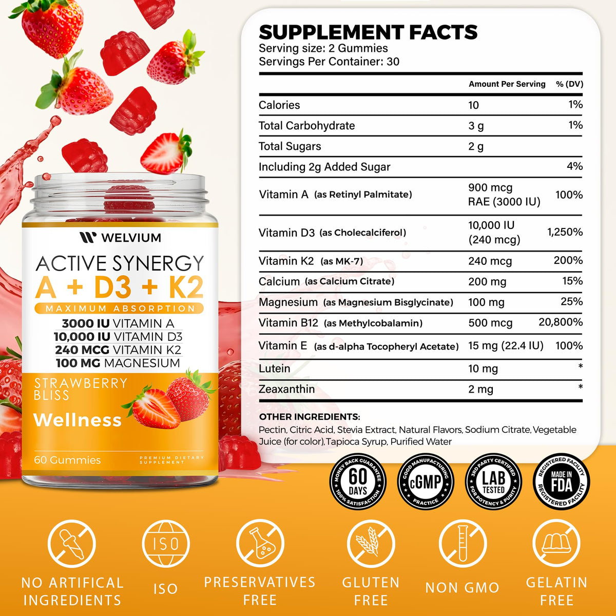 Gummies WELVIUM ADK 10, vue de côté montrant la texture des gummies