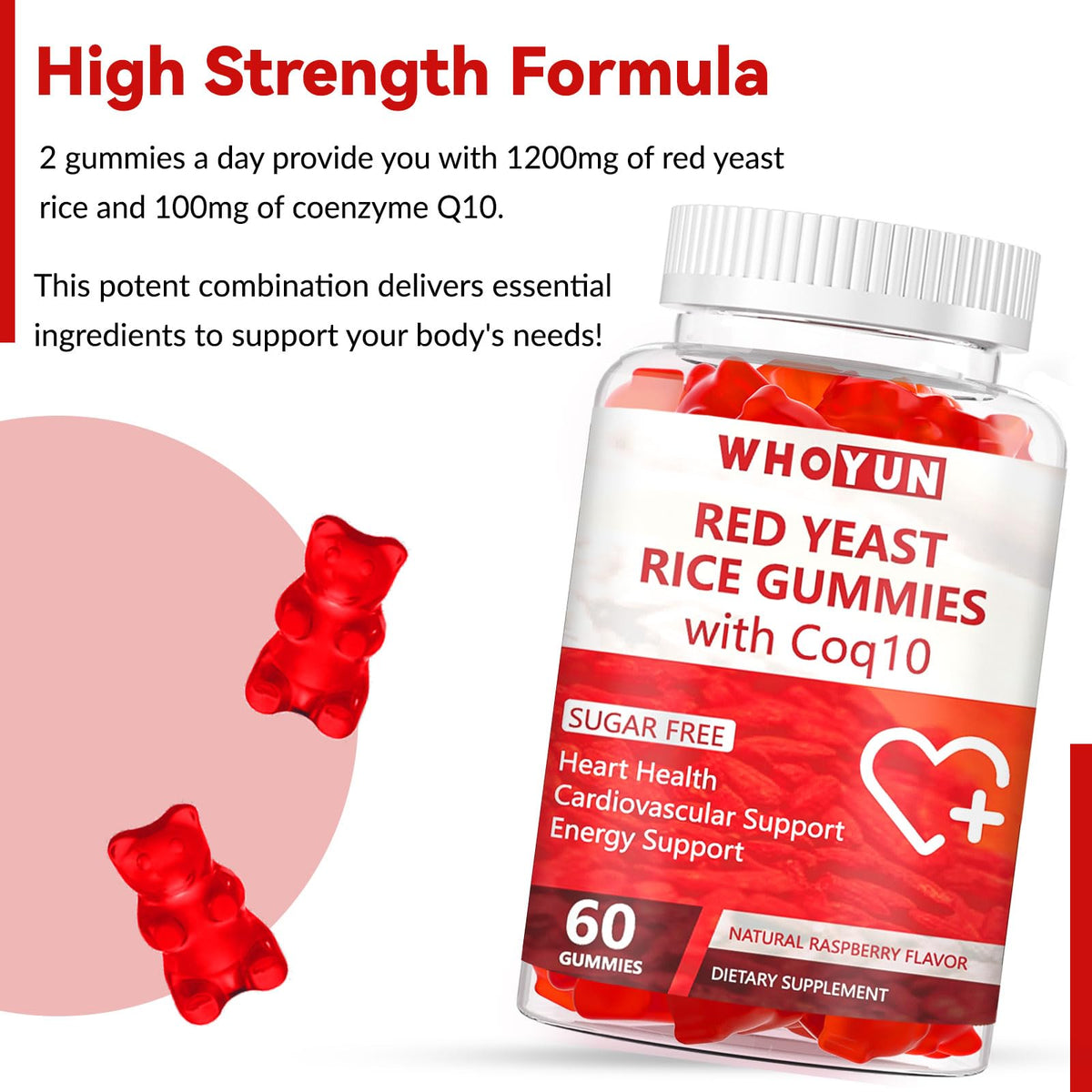 Gummies Whoyun au goût de framboise présentées sur une table