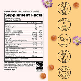 Gummies Winged Wellness Rise Up, étiquette avec les spécifications