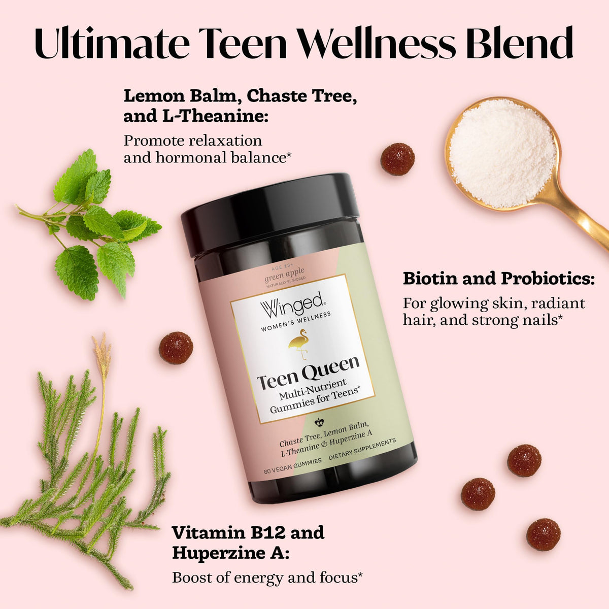 Gummies Winged Wellness Teen Queen avec une main tenant un gummy