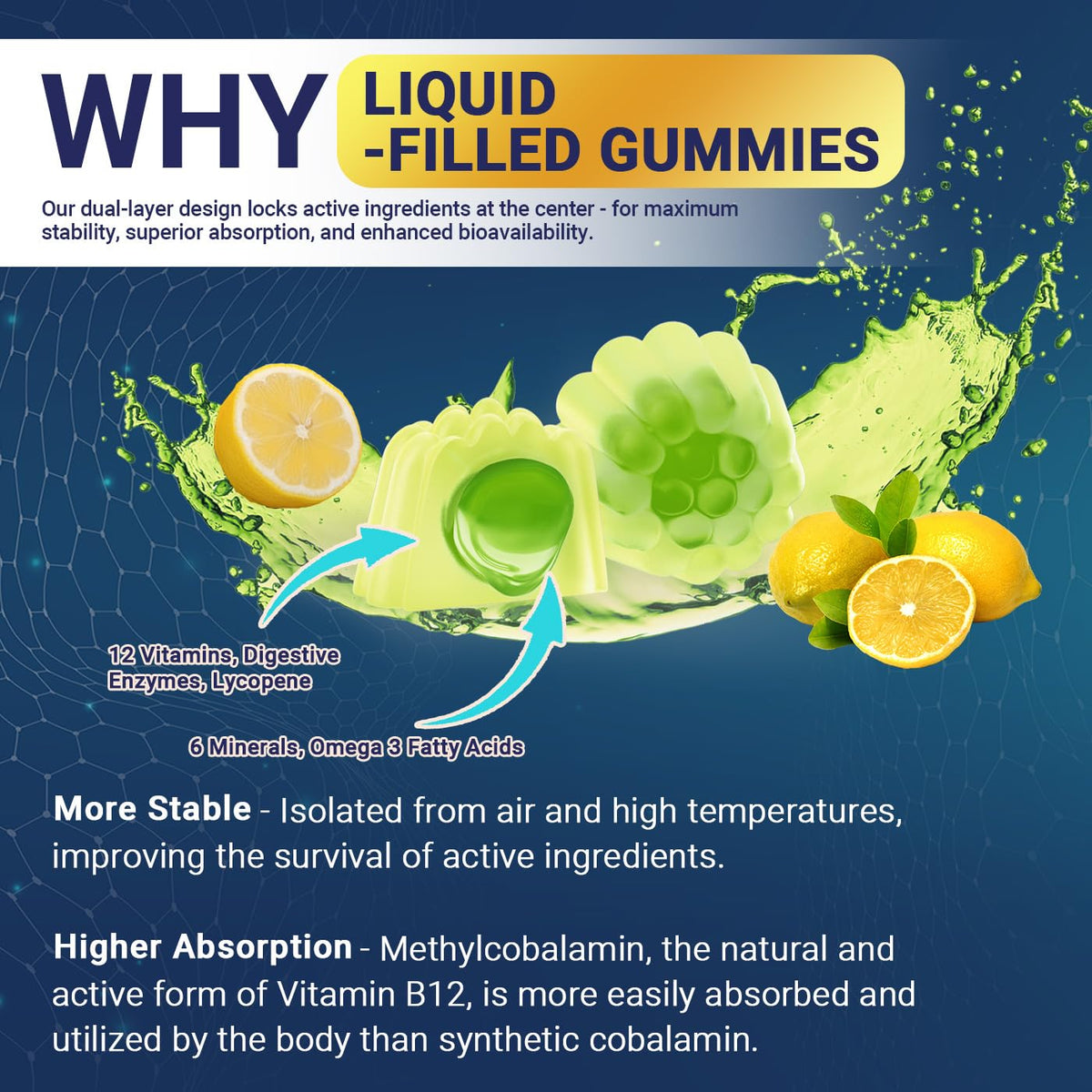 Gummies Wiszeen avec ingrédients naturels en arrière-plan