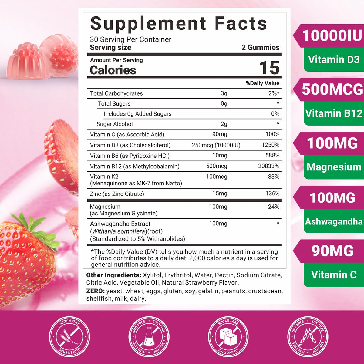 Gummies Wiszeen avec Vitamine D3 et B12 sur fond blanc