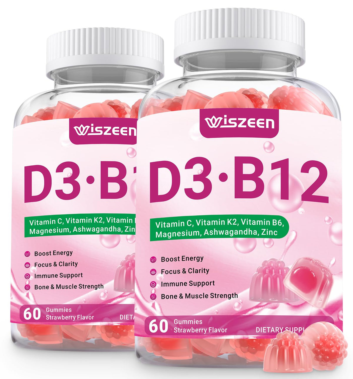 Gummies Wiszeen Vitamine D3 B12 Methylée en pot