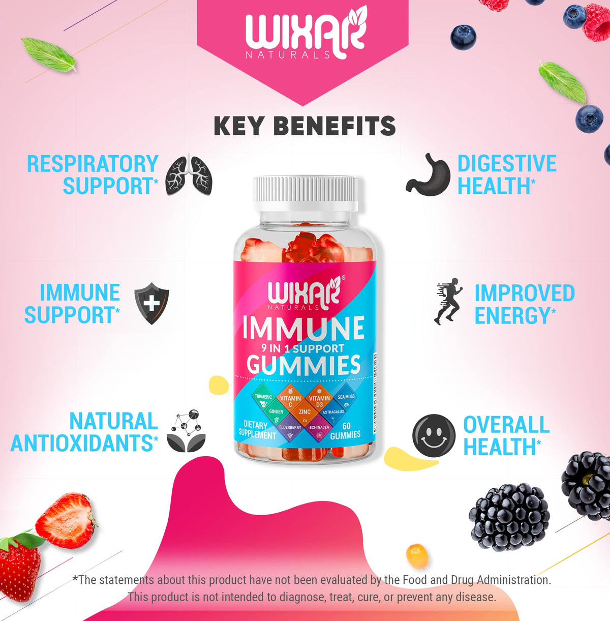 Gummies WIXAR NATURALS avec étiquette et ingrédients visibles