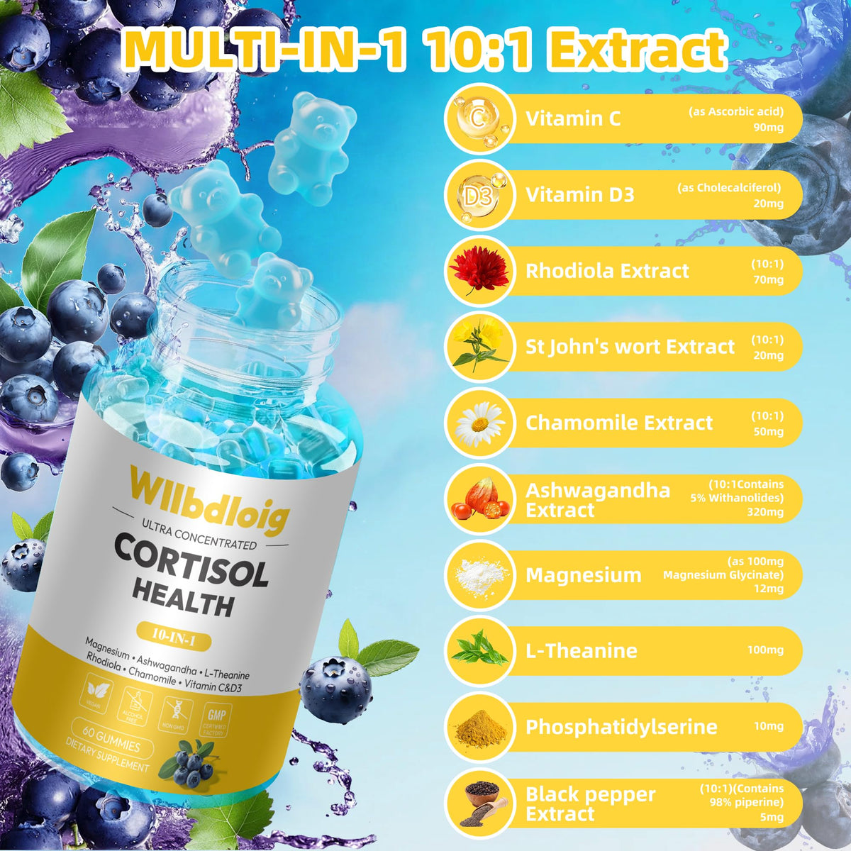 Gummies Wllbdloig au goût de myrtille, prêtes à consommer