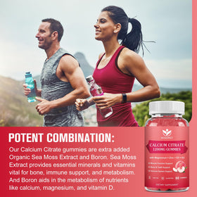 Gummies WOGORGT Calcium Citrate 1200mg à côté d'un verre d'eau