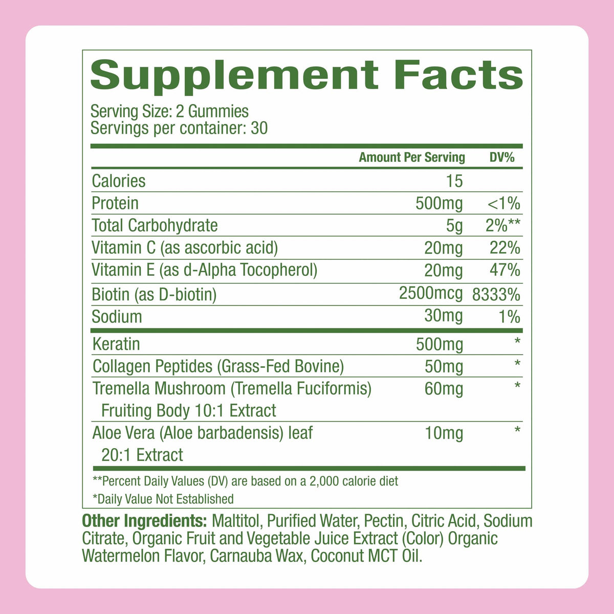 Gummies WonderBeauty 60 Ct, arrière de l'emballage