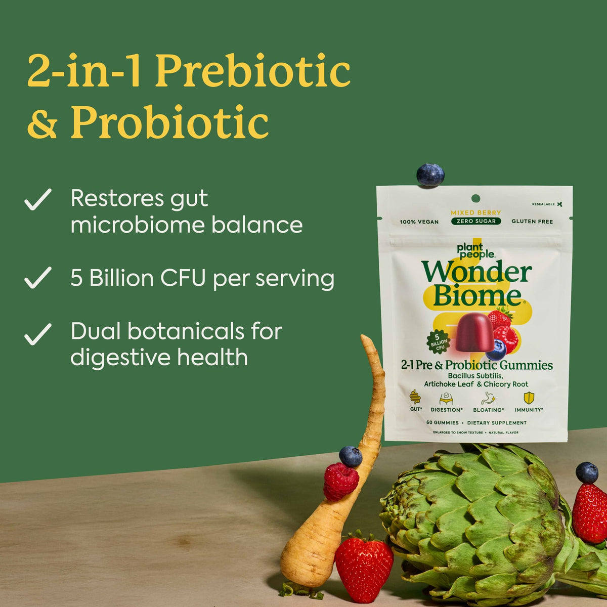 Gummies WonderBiome de Plant People, vue de face du sachet