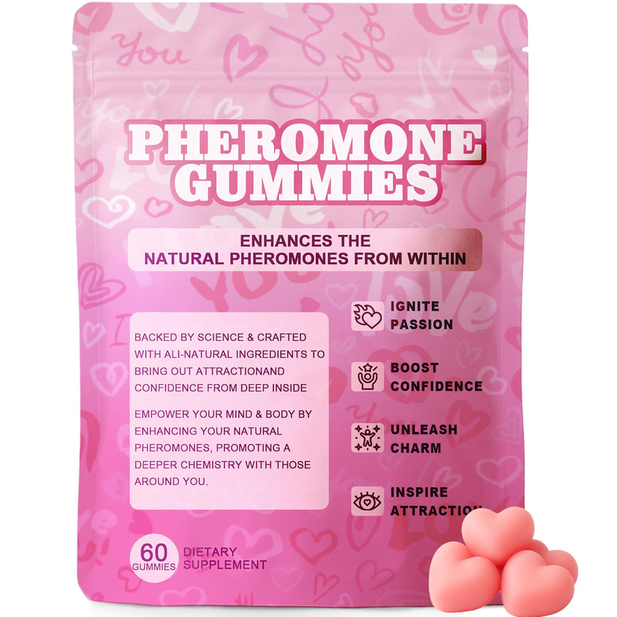 Gummies WOVOEO aux phéromones pour femmes, boîte de 60 gummies
