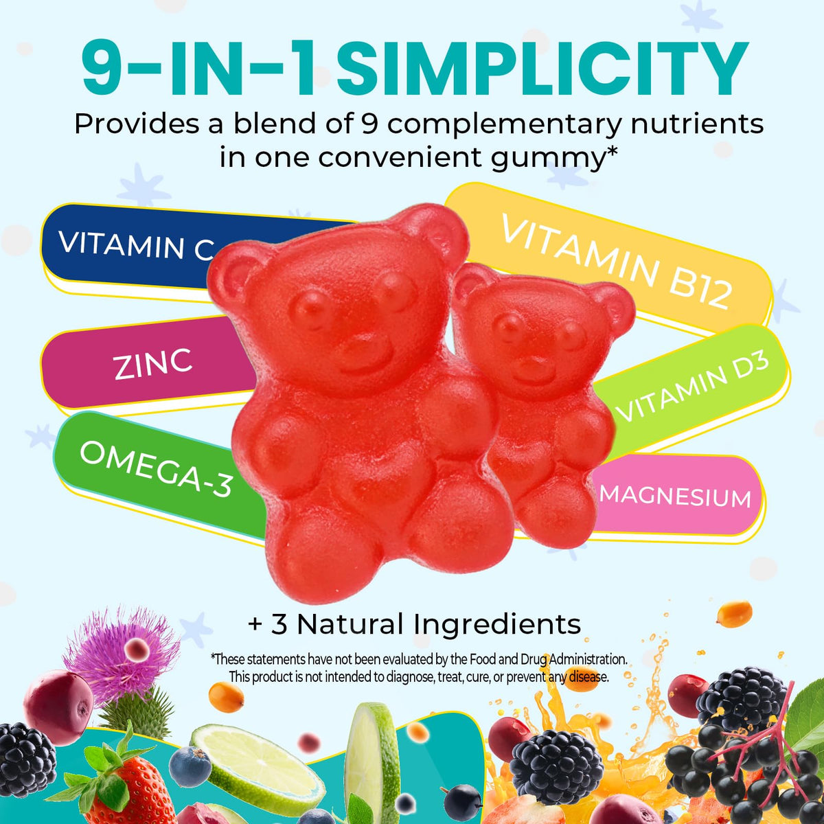 Gummies Xaarty pour enfants avec informations nutritionnelles sur l'emballage