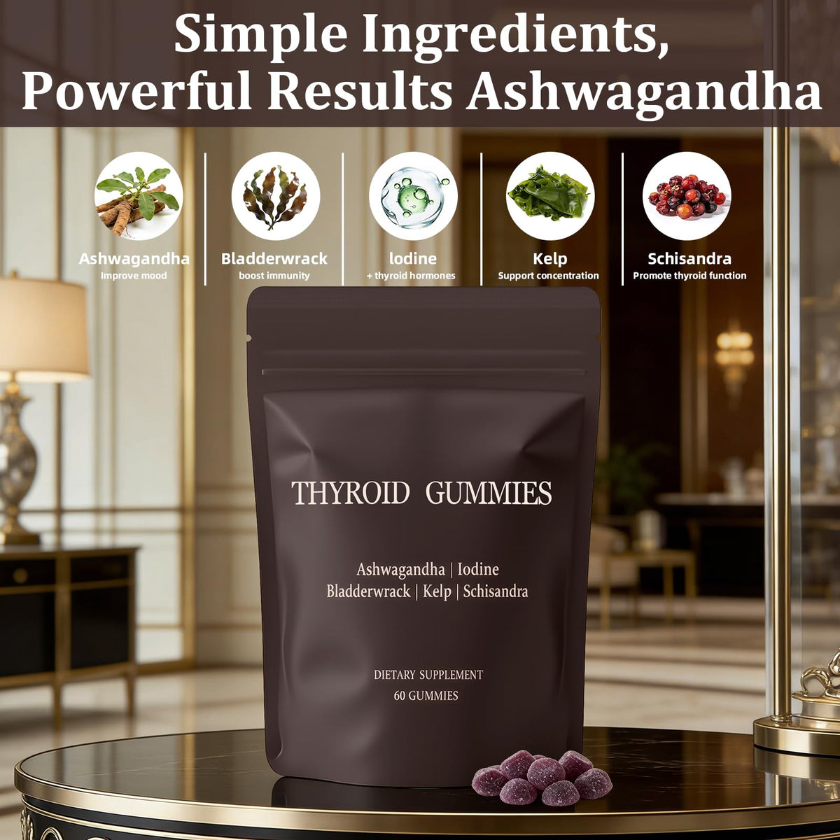 Gummies XGZcosmetics pour la thyroïde, présentation sur une table