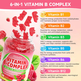 Gummies XIAAN Complexe de Vitamines B 120 Gummies Framboise à l'intérieur