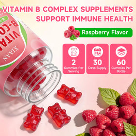 Gummies XIAAN Complexe de Vitamines B 120 Gummies Framboise avec des fruits