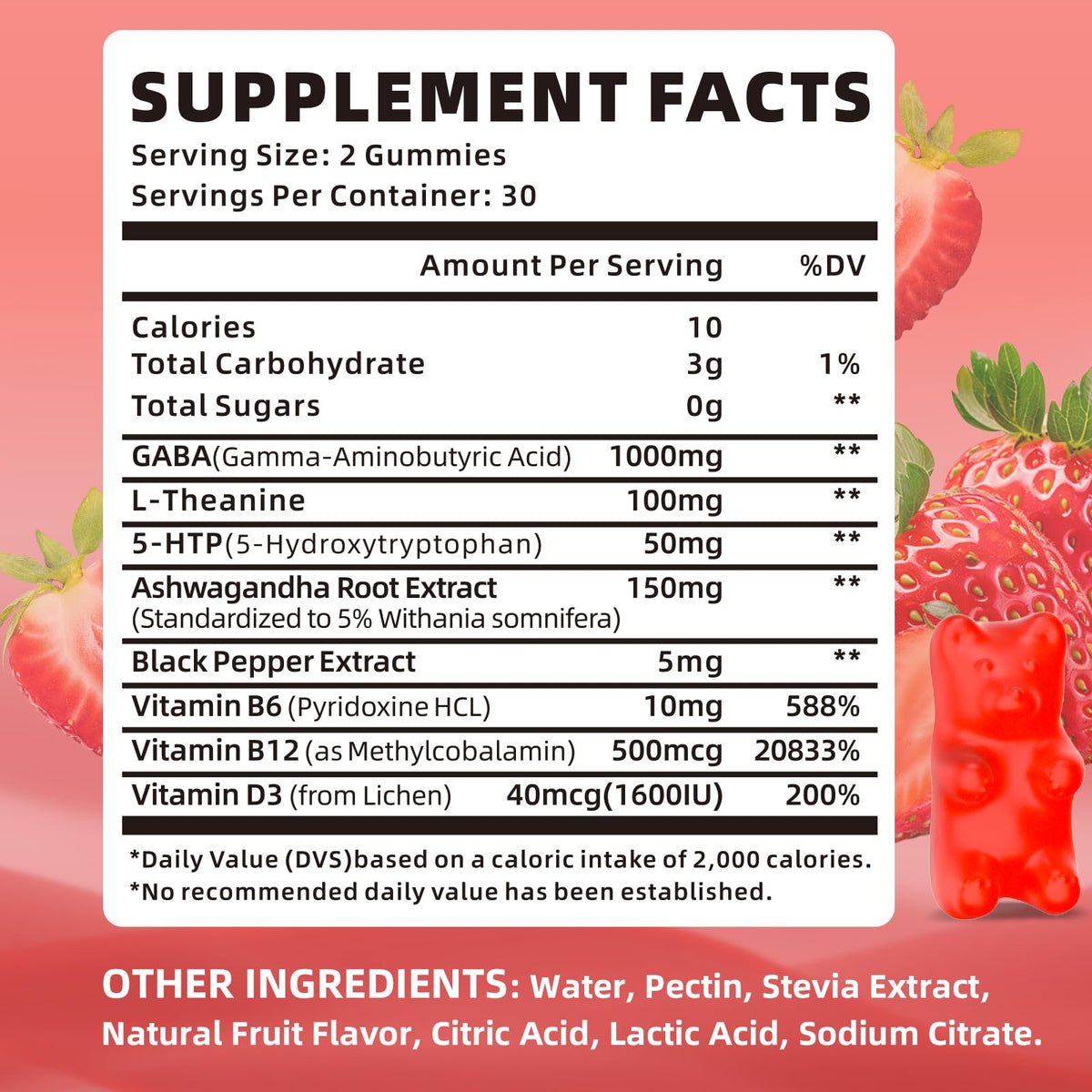 Gummies XIAAN GABA 1000mg avec informations nutritionnelles
