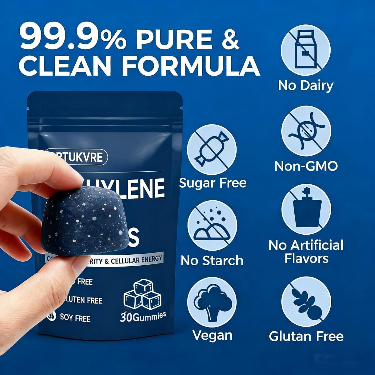 Gummies Yeloart au bleu de méthylène sur une table