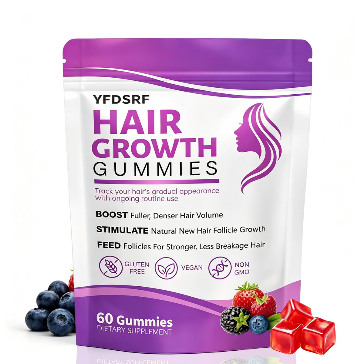 Gummies YFDSRF de croissance capillaire en sachet de 60 pièces