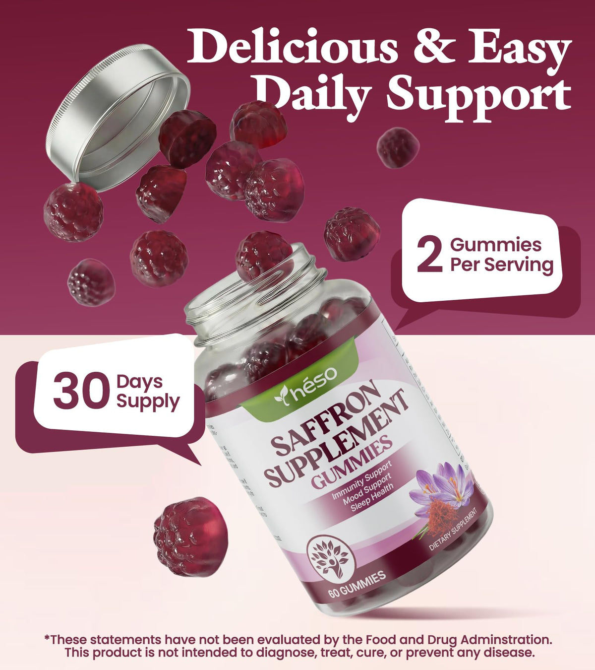 Gummies Yheso, affichage des ingrédients principaux