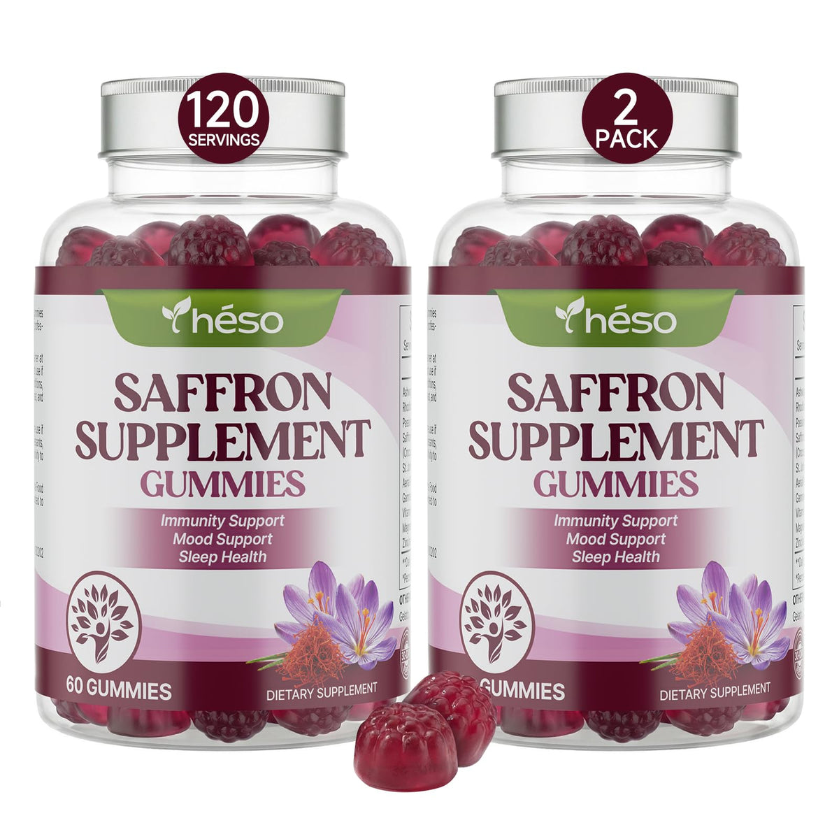 Gummies Yheso au Saffran, Ashwagandha et GABA, pot de 120 unités