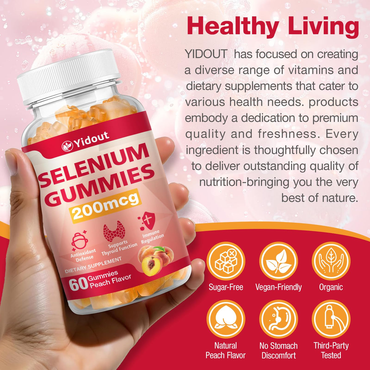 Gummies Yidout au sélénium, vue de près