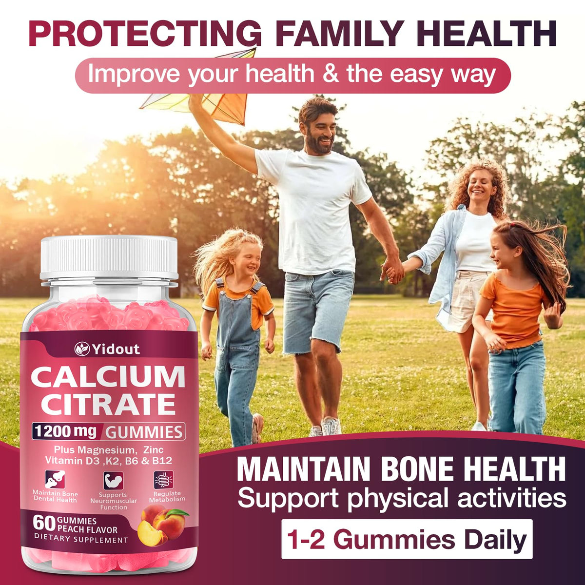 Gummies Yidout Calcium Citrate 1200mg, vue de côté