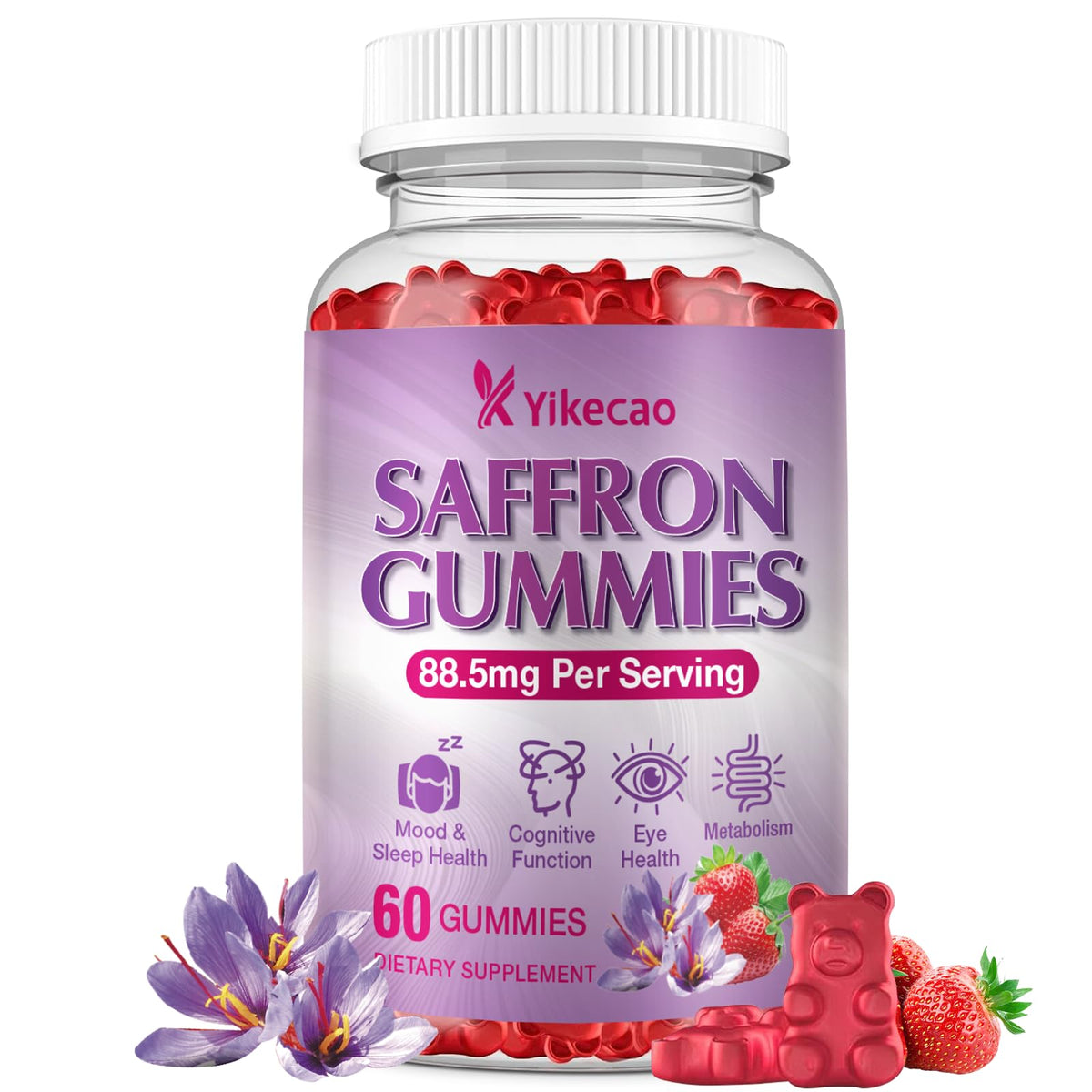 Gummies Yikecao au saffran 88,5mg, boîte de 60 unités