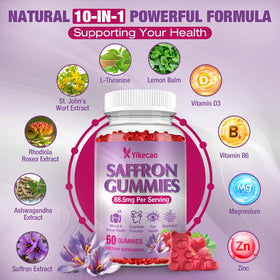 Gummies Yikecao au saffran avec étiquette des valeurs nutritionnelles