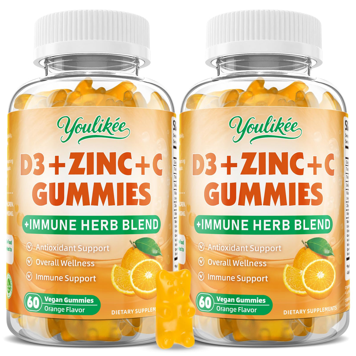 Gummies Youlikee Vitamine C + D3 5000IU + Zinc, vue de face