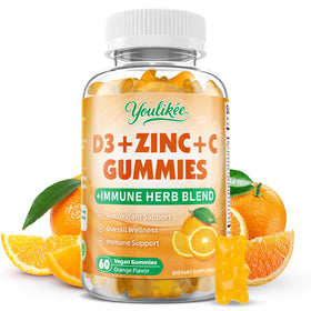 Gummies Youlikee Vitamine C et D3 au goût orange, 60 unités