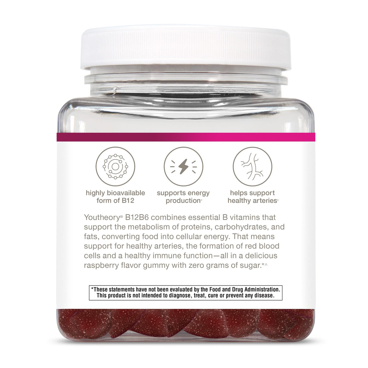 Gummies Youtheory B12B6 présentées sur une surface en bois, ambiance naturelle