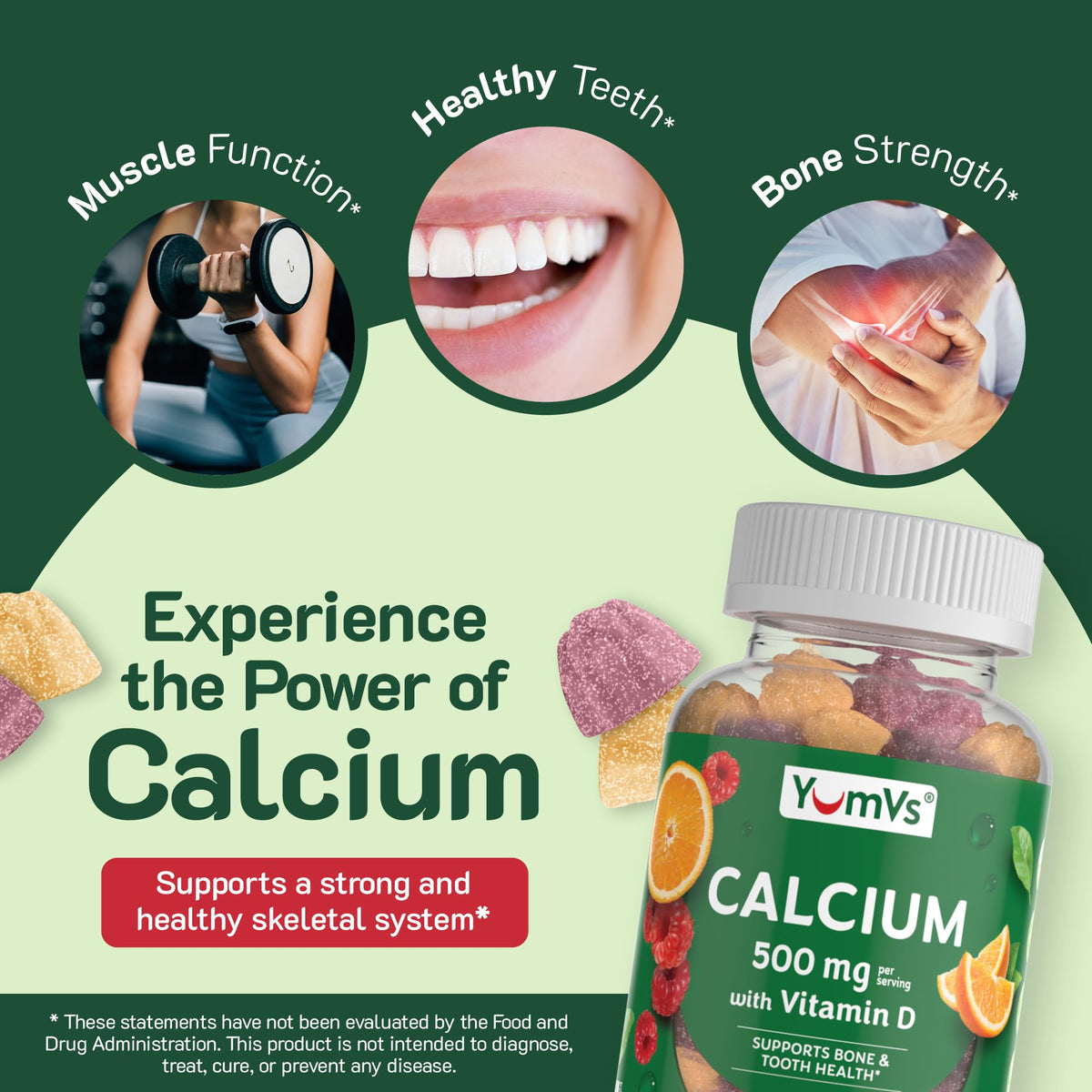 Gummies YUM-V'S Calcium 500mg avec Vitamine D3, présentation des saveurs
