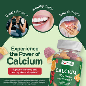 Gummies YUM-V'S Calcium 500mg, ingrédients naturels sur l'emballage