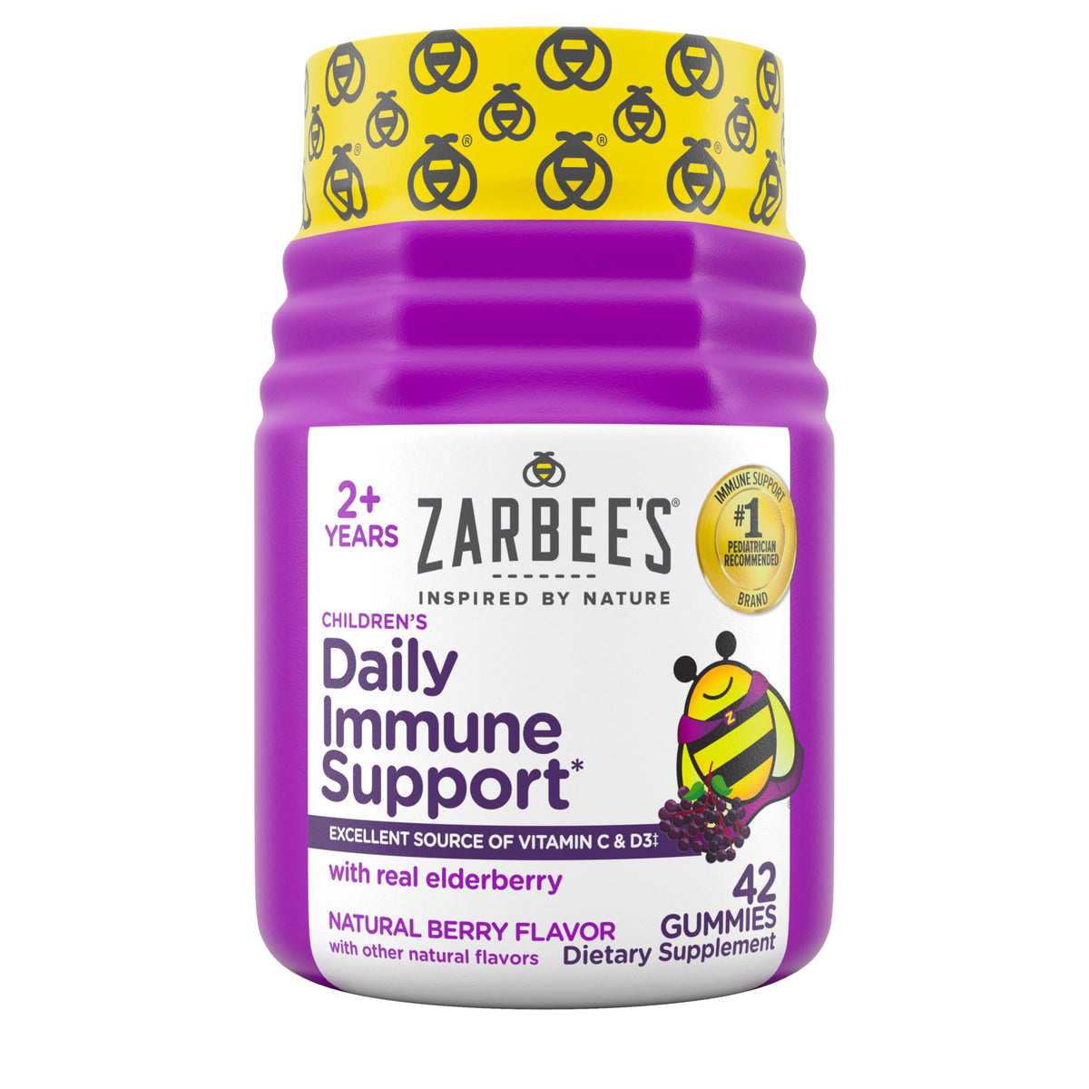 Gummies Zarbee's au sureau, contenant des vitamines A, C, D, E et Zinc