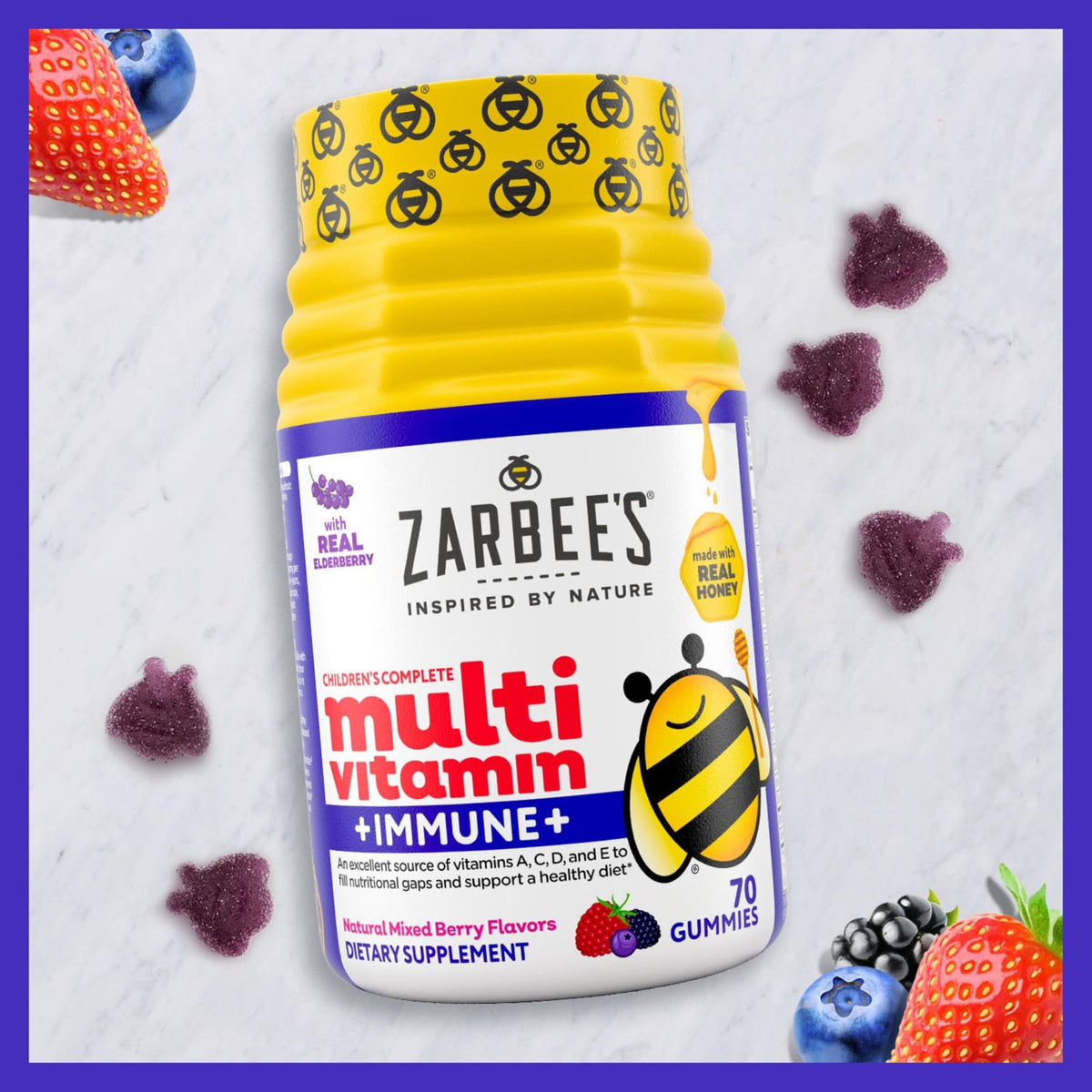 Gummies Zarbee's avec des fruits autour