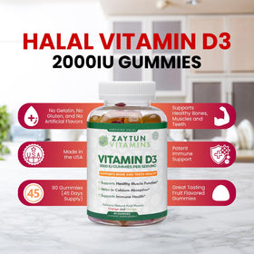 Gummies Zaytun Halal Vitamine D3 2000 IU, dosage par portion